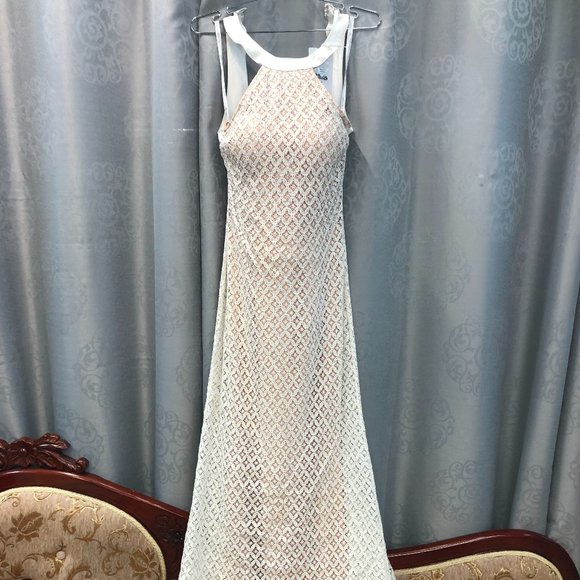 Ellie Wilde New Wedding Prom Dress, Sexy Vintage Lace Halter, Reg $999 Size 6 - Picture 1 of 7